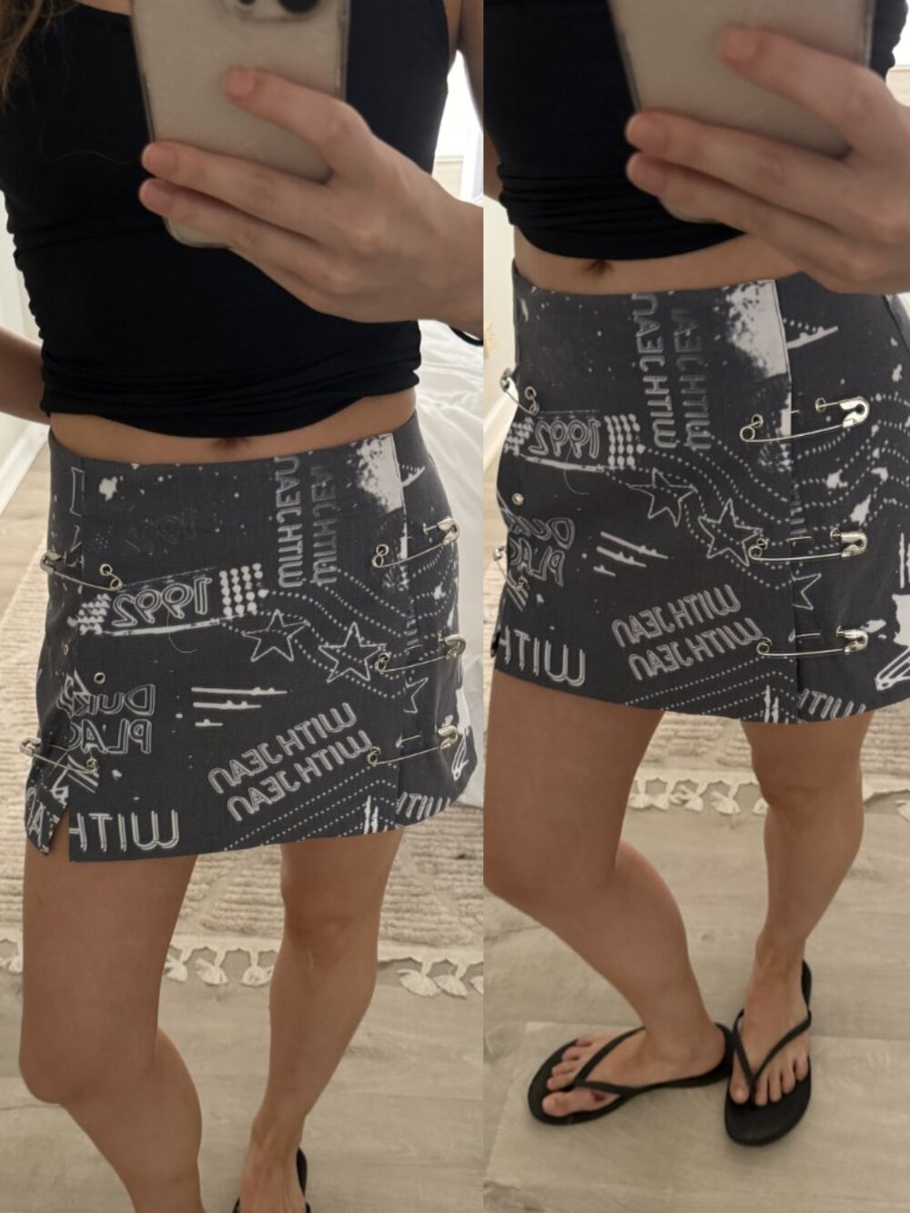 With Jean Blue and White Patterned Mini Skirt